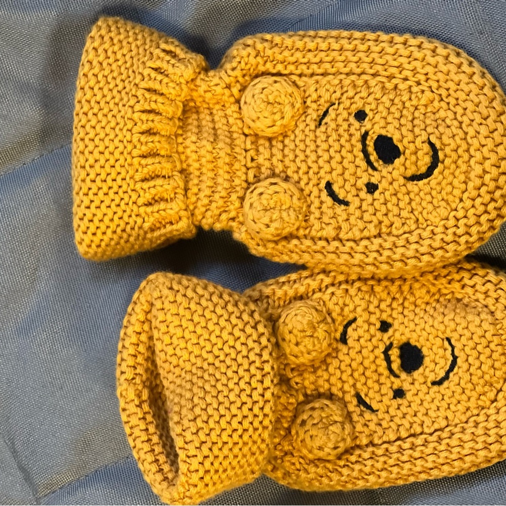 Yellow Knitted Bear Booties for Baby